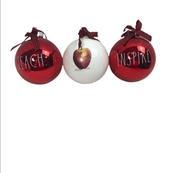 COPY - Rae Dunn Set of three large red/white glass ornaments - Picture 2 of 3